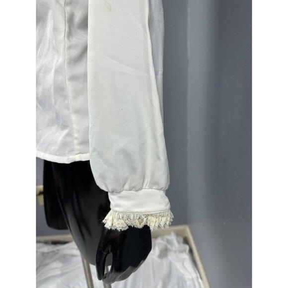 Vtg Lady Holiday Secretary Blouse w Lace Fitted Long Sleeves Ivory 36x24.5” - Picture 7 of 16